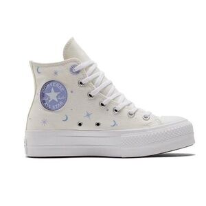 Converse Women's White and Blue High-Top Sneakers stars size 8.5